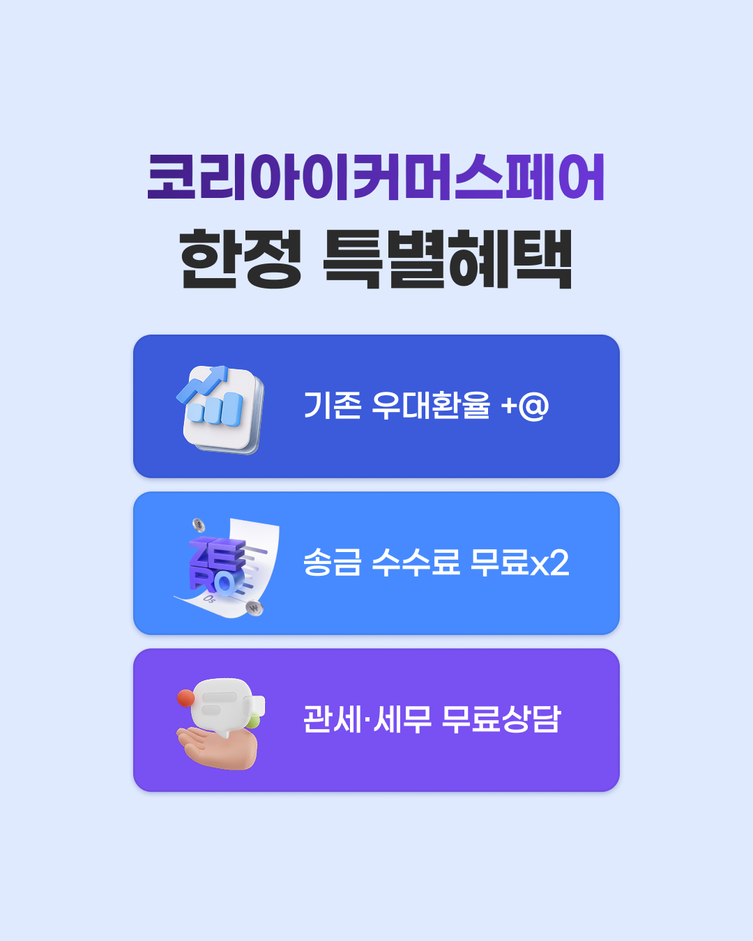 2026 코리아 이커머스페어 한정 특별혜택 3가지 - 기존 우대환율 추가 적용, 송금 수수료 무료 2회, 관세·세무 무료 상담